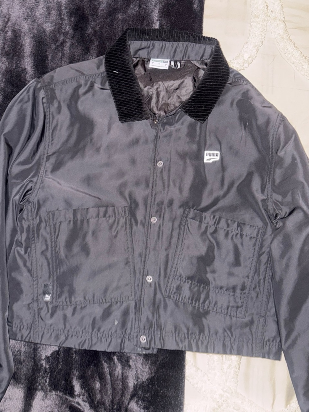 Puma Black Bomber Jacket with Corduroy Collar